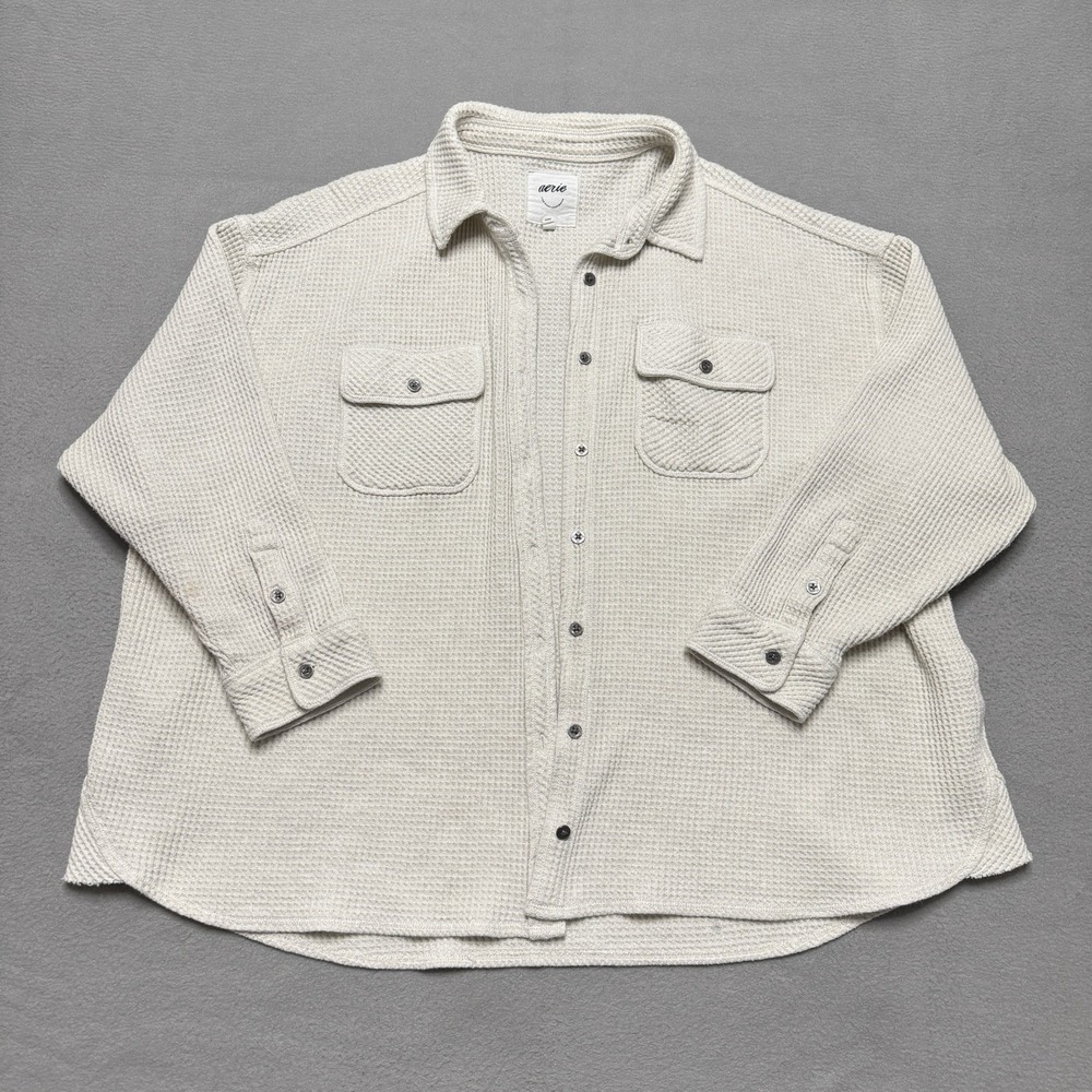 Aerie LumberJane Shirt Womens M Ivory Waffle Oversized Shacket Thermal Lounge
